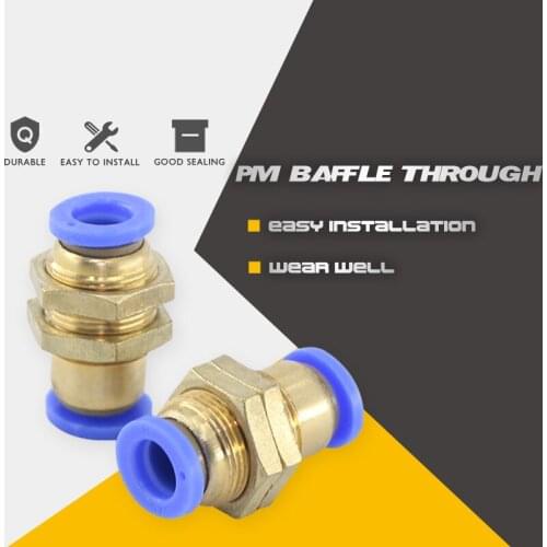 PM series Air Pneumatic Components Straight Bulkhead Quick Fitting baffle through for 4 6 8 10 12mm