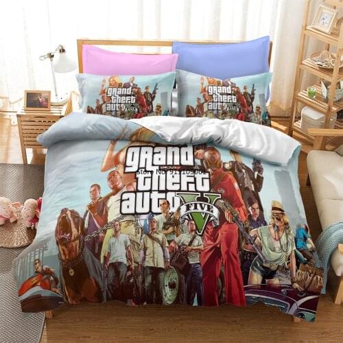 Video Game GTA V Bedding Set 3D Prints Duvet Covers Grand Theft Auto Comforter Bed Cover Set Home Bedspread Full Size 2-3 Pieces