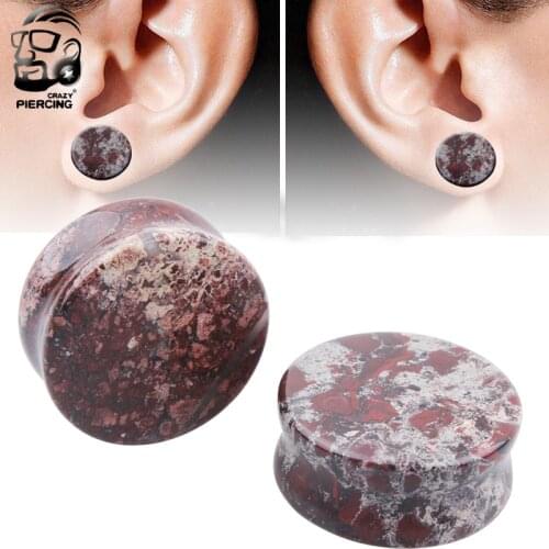 Fashion Natural Blood Stone Ear Gauge Plug and Tunnel Earring Ear Expander Stretcher for Women Men Body Piercing Jewelry 5-25mm