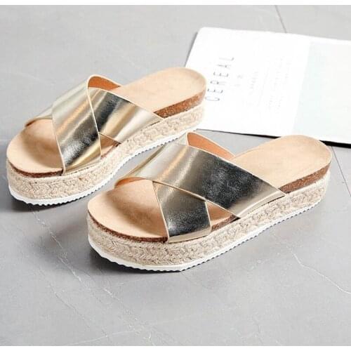 New Women Slippers Summer Woman Platform Leopards Slides Ladies Cross Band Wedges Womens High Increase Open Toe Shoes
