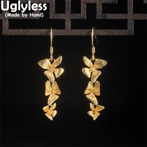 Uglyless Gold Bunch of Flowers Earrings for Women Handmade 925 Silver Floral Brinco French Romance Dress Jewelry Fashion Earring