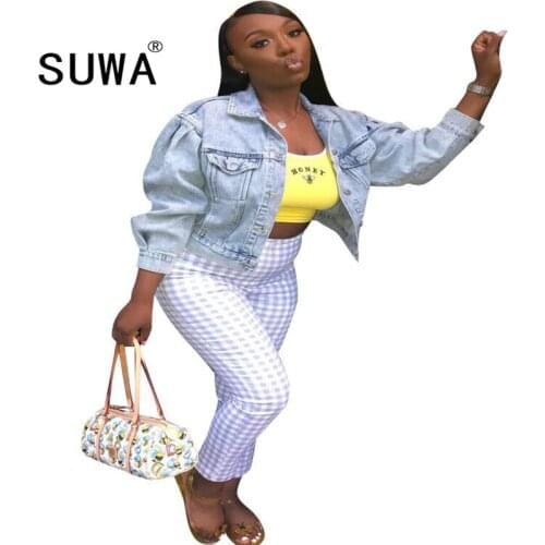 Buttons Streetwear Cropped Denim Jacket Women Turn Down Collar Long Sleeve Short Coat Casual Autumn Blue Slim Fit Outerwear 2020