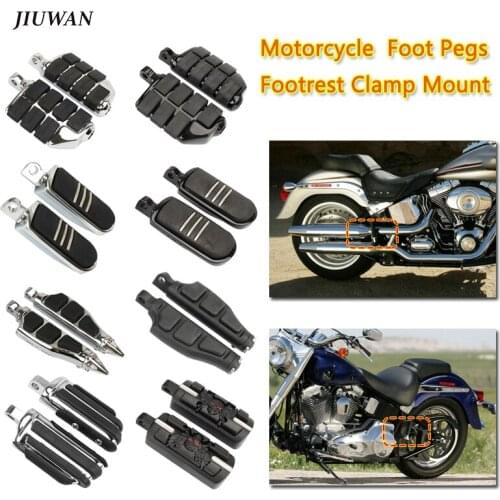 Universal Motorcycle Bar Foot Pegs Footrest with Mount Clamp for Harley Sportster Softail Suzuki Yamaha Honda GoldWing GL1500