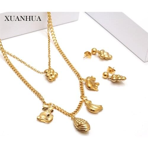 XUANHUA Stainless Steel Jewelry Sets Multi Layer Necklace Earrings Set Fashion Jewelry Women Accessories Free Shipping