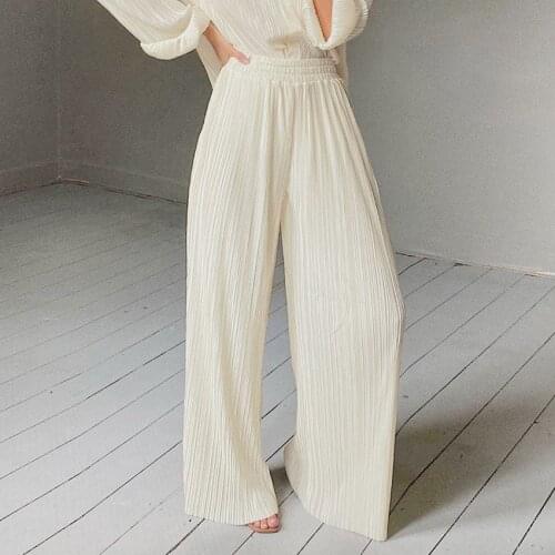 2021 Womens Spring and Summer New Wide-leg Mopping Drape Pleated Trousers Loose Casual Elastic High-waist Pants