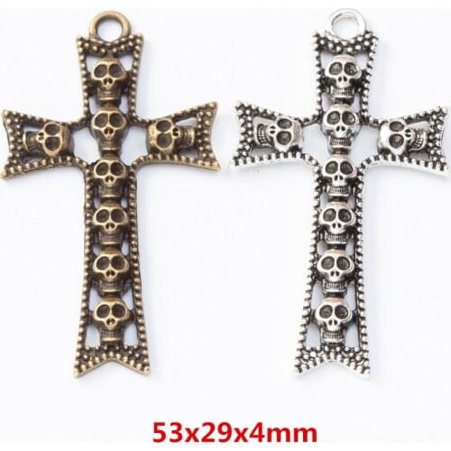 10 pieces of retro metal zinc alloy skull cross Pendant for DIY handmade jewelry necklace making 8090