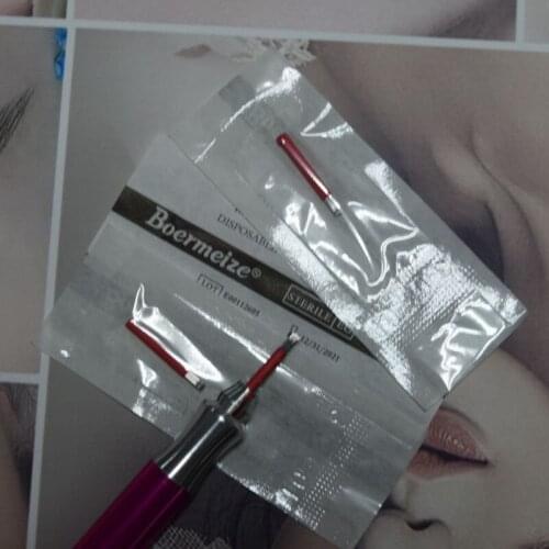 100pcs Tattoo Needels 19Pins Needles Blades Needles Permanent Makeup Fog Eyebrow Manual Blades for Mircoblading Tattoo Pen