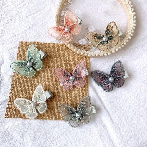 14Pcs/Set Kids Pearl Butterfly Hair Clips Girls Embroidery Bow Hairpin Mesh Hair Accessories For Women Headdress New Arrival