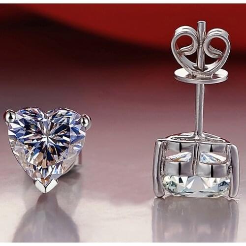 18K Au750 White Gold Women Stud Earrings Moissanite Diamonds 2 Carat Heart Elegant Wedding Party Engagement Anniversary