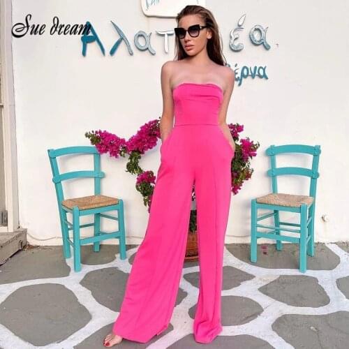 2021 New Summer Women Rose Red Strapless Jumpsuits Sexy Sleeveless & Long Pants Fashion Party Outwear Rompers Jumpsuits