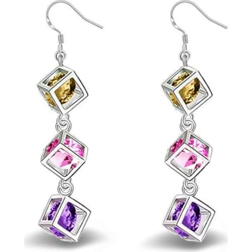2021 New Wholesale Colorful Zircon Dangle Earrings For Women Silver Plated Statement Jewelry Designer Party Accessories Gifts