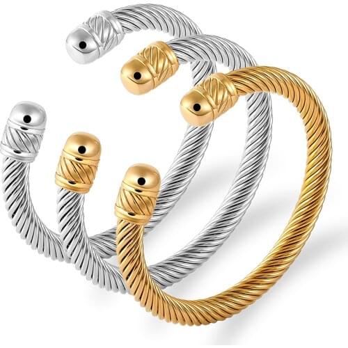 2021 New Stainless Steel Twisted Cable Wire Bangles Gold Cuff Bracelets Women Couple European Designer Bracelet