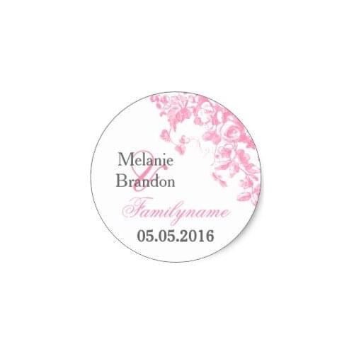 3.8cm Pink and grey floral wedding stickers