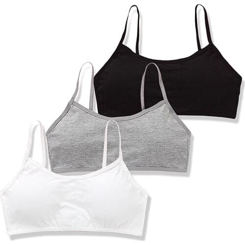 3 Pcs/Lot Puberty Girls Training Bra Kids Vests Sport Tops Tank Breathable Teens Students Spots Students Underwear Bras for 8-18