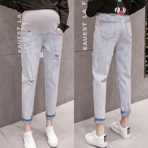 Boyfriend Pants Trousers Elastic Waist Loose Jeans Maternity Clothes For Pregnant Women Abdominal Denim Jeans Pregnancy Pants