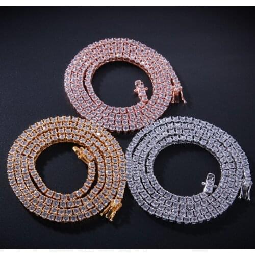 S925 Material Hip Hop Bling Iced Out Cubic zirconia Tennis Chain Necklace 1 Row AAA CZ Stone Chokers Necklaces Men Women Jewelry