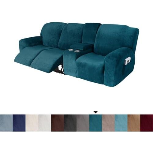 3 Seater Recliner Sofa Cover With Cup Holder Elastic Velvet Lounger Armchair Covers All-inclusive Sofa Slipcover for Living Room