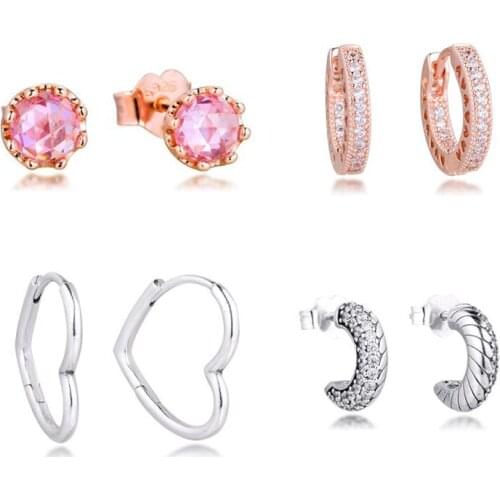 CKK Earrings Pink Crown Pave Heart Earring for Women Sterling Silver 925 Jewelry Pendientes Earings Earing Brincos Aretes