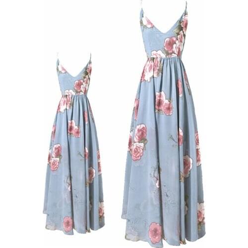 Floral Family Matching Dress Mom Daughter Dress Mexi Vacation Woman Dress Sexy Girls Dresses Chiffon Vestido Summer Beach Dress