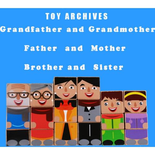 Wooden figures toys Family Series building blocks Sister Brother Mom Dad grandpa grandma Model Kids Gift Xmas Education Toys