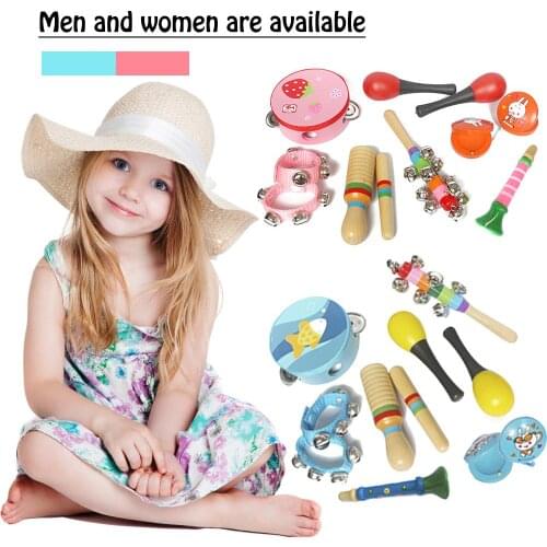 7 Sets Wooden Early Childhood Infant Educational Toy Drum Rattles Percussion Instrument Set Boy Girl Models Baby Drum Rattles