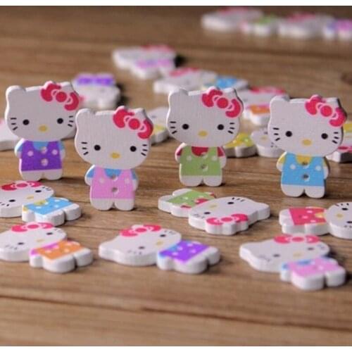 30PCs Wooden Sewing Button Scrapbooking Cat Mixed 2-Holes Cartoon 26x20mm Costura Botones Decorate bottoni botoes