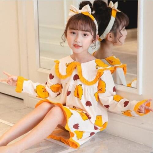 Childrens Long-sleeved Nightdress Baby Pajamas Spring Autumn Cotton Sweat-absorbent Girl Pajamas Kids Home Clothes Dress