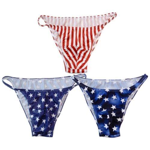 G3774 Mens String Bikini Stripe polyester nylon Spandex Narrow Waist Prints More Options Swim fabric