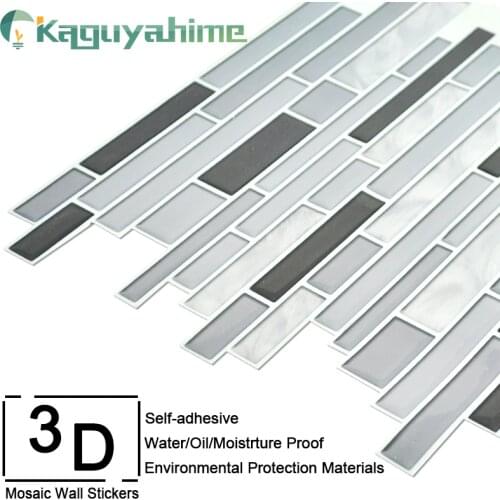 Kaguyahime 10Pcs 3D Stickers Self Adhesive Mosaic Tiles Waterproof DIY Wall Stickers Decor Sticker Retro Imitation Ceramic Tile