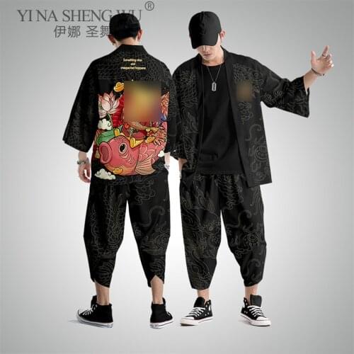 Japanese Streetwear Cardigan Kimono Man Japanese Clothes Male Samurai Anime Costumes Haori Obi Sun Protective Jacket Men Kimono
