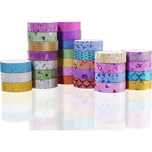 Color Masking Tape Adhesive Tapes Decorative Scrapbooking Photo DIY Glitter Tape School Supplies Office Stationery Tapes
