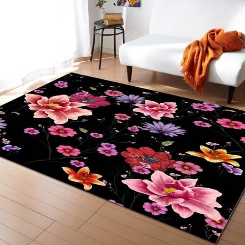 Plant Red Flower Watercolor Carpet Bedroom Room Bedside Blanket Rug for Living Room Cloakroom Carpet Bedroom Decor