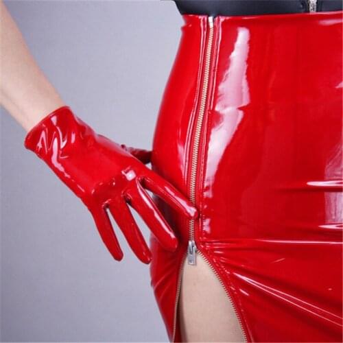 21cm Patent Leather Gloves Bright Red Black Mirror Emulation Leather Bright Leather Short Style Show Cosplay Female WPU88