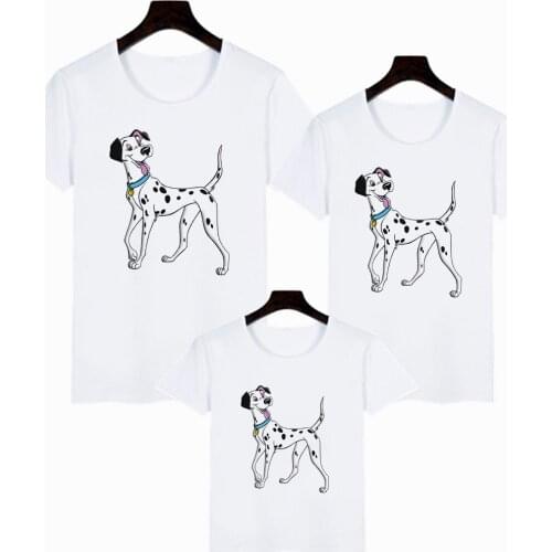 Fashion Spotted Dog Printed T Shirt Baby Girl Boy Children Disney 101 Dalmatians Adult Unisex T-shirt Harajuku Famliy Look