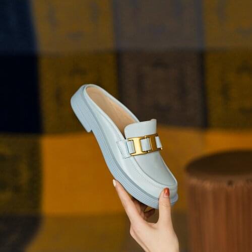 Fashion Summer Women Slippers Metal Genuine Leather Wedged Platform Med Heels Pumps Newest Party Casual Shoes Woman