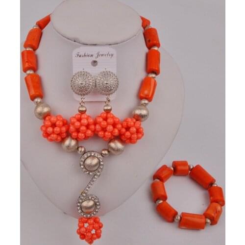 Fashion Orange Coral Jewelry Set Nigerian Wedding African Beads Costume Necklace African Set 12-H-03