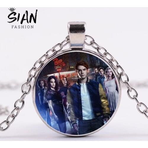 SIAN Trendy Riverdale Necklace Mysteries of Riverdale Classic Poster Printed Glass Cabochon Pendant Necklace Men Women Fans Gift