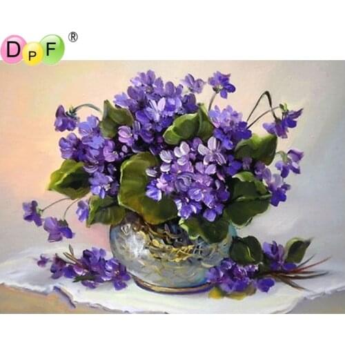 DPF Diy Diamond Embroidery purple flower wall Diamond Painting Cross Stitch full Square diamond Mosaic kit Needlework home Decor