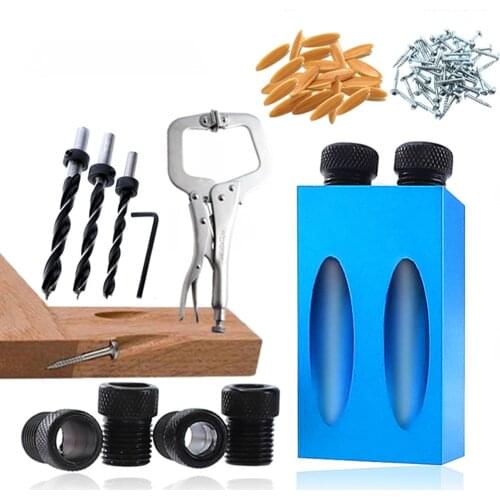 Woodworking Oblique Hole Locator Drill Bits Pocket Hole Jig Kit 15 Degree Angle Drill Guide Set Hole Puncher DIY Carpentry Tools