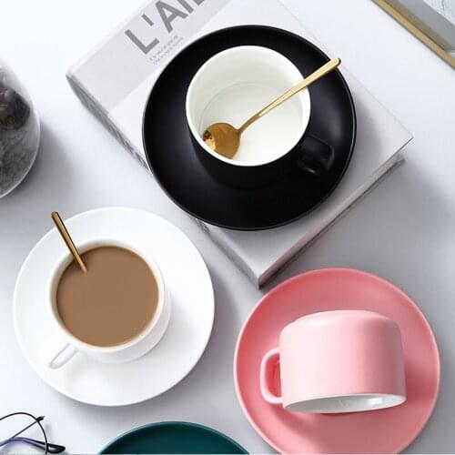 Wourmth Nordic Pure White Coffee cup & Saucer Set Simple Teacups Ceramic Household Couple Breakfast Cup Enrichment Juice Cup