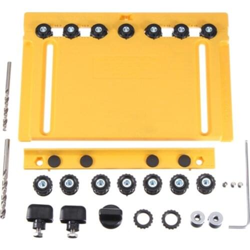 Yellow Woodworking 2 In 1 Cabinet Hardware Jig and Shelf Pin Drilling Jig with 5mm 6mm Drill Bits Set for Hand Woodworking Tool