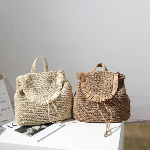 New style double-shoulder straw bag Sen-series leisure tassel straw bag woven bag seaside vacation beach bag