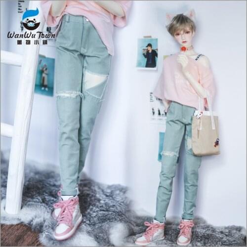 New BJD Doll Clothes Pants Green Ripped Tapered Stretch Denim Jeans for 1/3 1/4 uncle Doll Clothes accessories