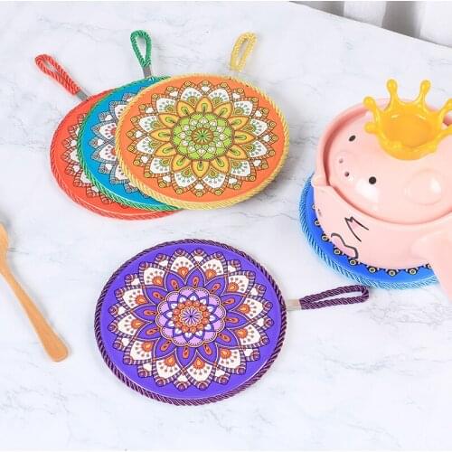 New disposable insulation mat mandala pattern decorative tableware round ceramic cup cushion belt strap