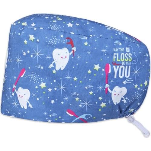 New Tooth Dentist Scrub Caps Dental Print Scrubs Hat 100% Cotton Women Men Dust Proof Veterinarian Working Hats Cooking Chef Cap