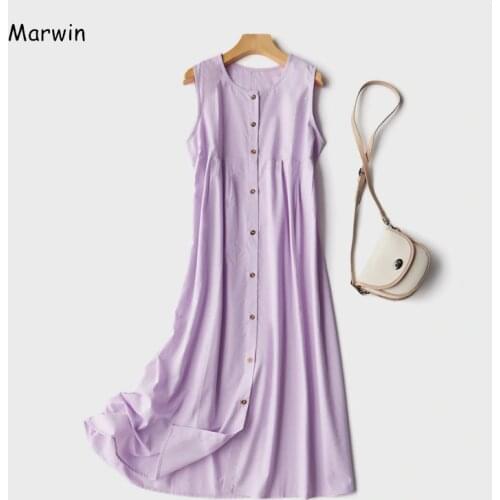 Marwin 2020 New-Coming Loose Casual Solid Sleeveless O-Neck Female Dresses Cotton And Linen Ankle-Length Women Dresses
