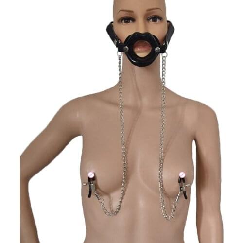 Silicone Open Mouth Gag Ball Oral Fixation Stuffed with Nipple Clamps Clip Fetish BDSM Bondage Adult Sex Toy