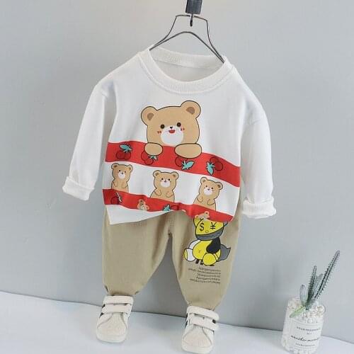 Spring Autumn Children Boys Girls Patchwork Clothing Suits Fashion Baby Cartoon Bear T-shirt Pants 2Pcs/Sets Toddler Tracksuit