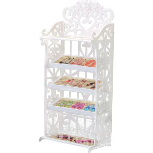 Kids Mini Doll Shoes Rack DIY White Hollow out High Heels Shoes Cabinet Dollhouse Furniture Accessories for Barbie Dolls Toy