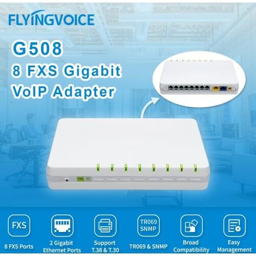 FLYING VOICE VoIP IP Phone Adapter G508 SIP Router Support Telephone VoIP ATA 1 WAN 1 LAN 8 FXS Port IP service System Device
